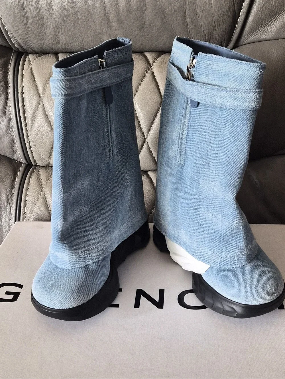 Givenchy Light Blue Suede Mid-Calf Boots